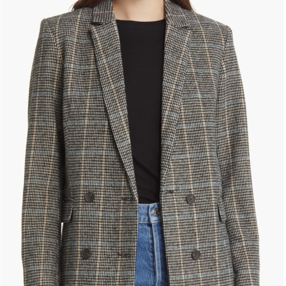 Rails Cody Houndstooth Check Double Breasted Blazer, Sand Ash Houndstooth
